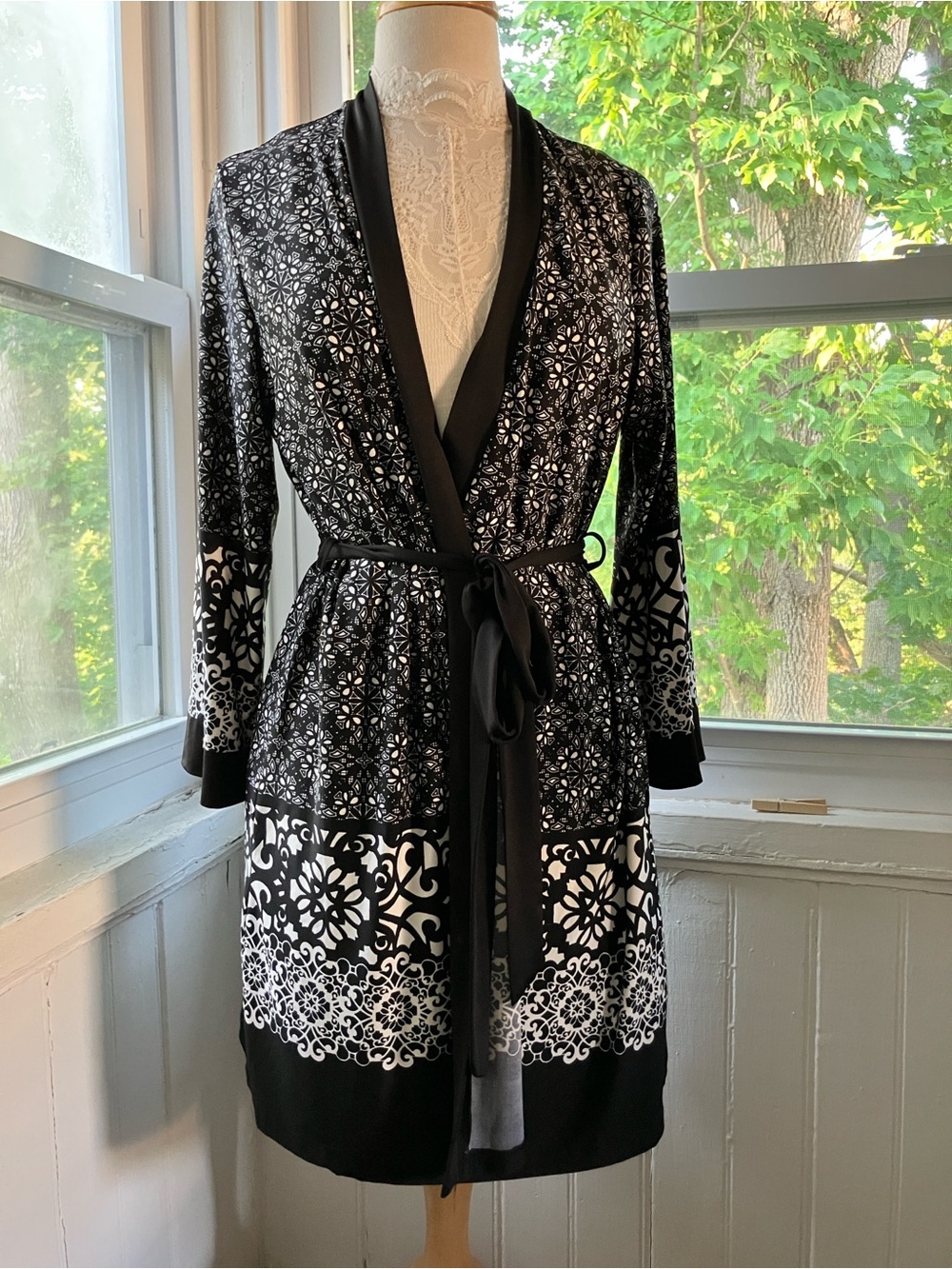 In Bloom Black and White Printed Wrap Cardigan with Belt